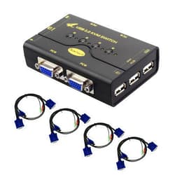 JideTech 4 Port VGA KVM Switch with USB Hub and Audio Support Wireless Keyboard Mouse Connection and Push Button Switching Function