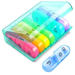 AUVON Weekly Pill Organizer 3-Times-A-Day, Portable 7 Day Pill Box Case with Large Separate Compartments to Hold Medication, Vitamins, Fish Oil and Supplements