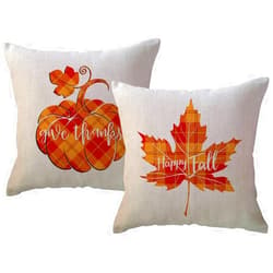 ULOVE LOVE YOURSELF Autumn Happy Fall Decorative Throw Pillow Covers Orange Buffalo Check Plaid Pumpkin/Maple Leaf Cushion Covers Autumn Harvest Give Thanks Pillowcase 18X18 Inch,Set of 2
