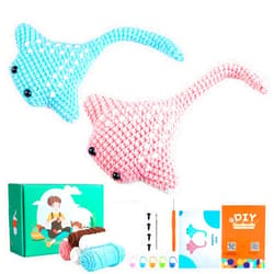 HTVRONT Crochet Kit for Beginners - Complete Crochet Kits with Stitch by Stitch Video Tutorial, Beginner Crochet Kit for Adults Kids Gift - Starter Easy Learn to Crochet(Ray Fish 2 Pack)
