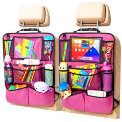 Helteko Backseat Car Organizer, Kick Mats Back Seat Protector with Touch Screen Tablet Holder, Back Seat Organizer for Kids with 9 Storage Pockets, Travel Accessories (2 Pack, Deep Pink)
