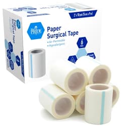 MED PRIDE Paper Medical Tape 2 Inch X 10 Yards (Pack of 6), Hypoallergenic Latex-Free, Breathable Surgical Tape for Sensitive Skin, Hospital Grade