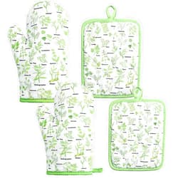 Cunhill 4 Pcs Oven Mitts and Pot Holders Set Sage Green High Heat Resistant 300 Degree Heat Spring Kitchen Cotton Oven Glove with Hanging Loops for Baking Cooking BBQ