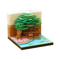 najoane 2025 Desk Calendar with LED Lights, Paper Carving 3D Castle Calendar Notepad, Tear-Away Notepad, DIY Paper Carving Art Craft for School Home Office (Green)