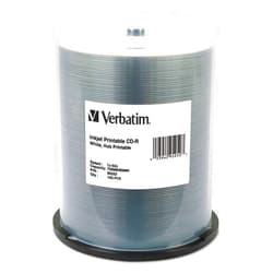 Verbatim 95252 CD-R, 700MB, 52X, White Inkjet Printable, Hub Printable, 100/PK Spindle