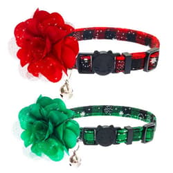 Segzwlor Christmas Cat Collar with Bell - Floral Breakaway Cute Cat Collars - Adjustable Holiday Decoration Plaid Cat Collar Set for Small Medium Large Cats, Kitten, Puppy (Green, red)
