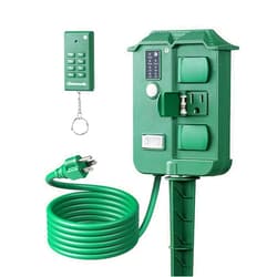 DEWENWILS Outdoor Power Stake Timer Waterproof, 100FT Wireless Remote Control, 6 Grounded Outlets, 6FT Extension Cord, Photocell Dusk to Dawn for Christmas Decoration, Lights, Garden, UL Listed