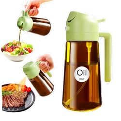YARRAMATE 16oz/470ml Light Blocking Oil Sprayer for Cooking with Stickers, Food-Grade 2 in 1 Olive Oil Dispenser Bottle for Kitchen, Premium Dark Amber Glass Oil Bottle for Air Fryer, BBQ(Green)