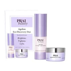 PRAI Beauty Ageless Hydrating and Anti-Aging Eye Cream + Eye Serum Kit | Ageless Eye D-Crease and Ageless Eye Tight Uplift Serum | Under Eye Cream for Instantly Ageless Eyes | Eye Serum for Upper Eyes