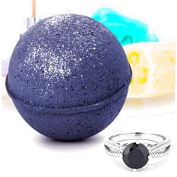 Kate Bissett Bauble Bomb's Midnight Sapphire Jewelry Surprise Deluxe X Large 9 oz Bath Bomb Fizzies Made in USA, Cruelty Free! Ring Size 05