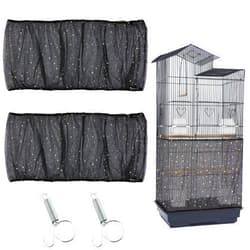 JULMELON 2Pcs Adjustable Bird Cage Seed Catcher(Black) Birdcage Nylon Mesh Cover Twinkle Star Universal Birdcage Cover for Parakeet Round Square Cage with Spring Hook