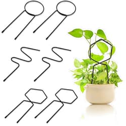 DEAYOU 6-Pack Trellis for Potted Plants, Small Metal Trellis, Mini Plant Climbing Support Garden Trellis for Flower Pots, Hoya, House Plant, DIY, Indoor Outdoor Vines Vegetable, Ivy, Black, 11