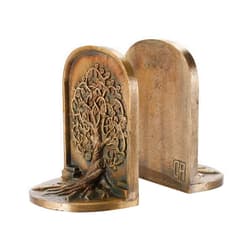 CRAFTSMAN ROAD Tree of Life Bookends, Antique Brass, 2 Decorative Bookends for Shelves or Bookcase, Cast Iron, Non-Skid Heavy Bookends, Home Décor Gift