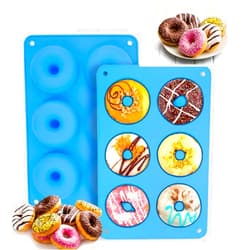 PaWuKi Silicone Donut Pan, Non-Stick Mold, Donut Mold for 6 Full-Size Baking Perfect Shaped Doughnuts - Cake Biscuit Bagels, Blue