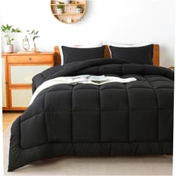 ELNIDO QUEEN® Queen Comforter Set -All Season Queen Bed Set with 2 Pillow Cases-3 Pieces Bedding Sets Queen -Down Alternative Black Comforters Queen Size(88