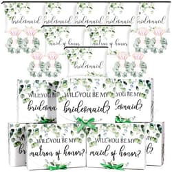 Gersoniel 24 Pcs Wedding Themed Supplies Include 8 Bridesmaid Proposal Box 8 Bridesmaid Canvas Makeup Bags Matron of Honor Bag and 8 Hair Scrunchies Bridal Satin Hair Band for Bridal Shower Wedding Party