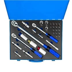 Roartisa 32Pcs Torque Wrench Set, 1/4 3/8 1/2-inch Drive Torque Wrench with Hex, Torx, Sockets, Extension Bar, Spark Plug Socket for Bike, Motorcycle, Car Spark (Blue Handle)