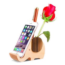 AhfuLife Elephant Pen Pencil Holder with Phone Stand, Wooden Elephant Shaped Desk Organizer Decor for Christmas Gift, Cute Desk Accessories Home Office Decoration for Women