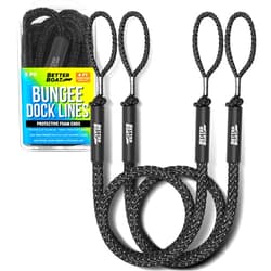 Better Boat 2-Pack Black Bungee Dock Lines, Marine Grade Boat Rope, Jet Ski or PWC Mooring Ties, Boating Accessories for Boats