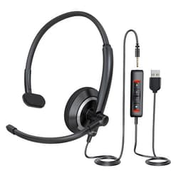 Awatrue USB Computer Headset with Microphone for PC Laptop - Wired Headphones with Microphone Noise Cancelling,On Ear Office Call Center Headset for Boom Skype Webinars,Mute Control,Lightweight