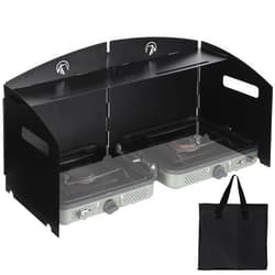 REDCAMP Portable 4-Panel Steel Camping Stove Windscreen, Foldable Windproof Outdoor Gas Stove Windshield with Storage Bag for Camping, Hiking, Backpacking, Picnic, Cooking (Black)