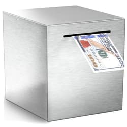 Vcertcpl Piggy Bank for Adults Must Break to Open, Vcertcpl Stainless Steel Money Box Safe for Cash Saving, Unbreakable Adults Piggy Bank for Real Money, Metal Money Bank Saving Box (Silver, 4.72 inch)