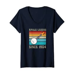 Banjo Birthday Party Supplies for Banjo Players Womens Banjo Legend Since 1984 Retro 80s Style Birth Year Birthday V-Neck T-Shirt