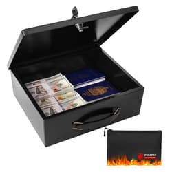 Polspag Fireproof Document Box with Key Lock & Fireproof Money Bag,Safe Storage Box for Valuables,Fire Resistance Security Chest,Fireproof Box for Documents,Passport Extra Large (Black, Large)
