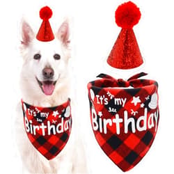Barleygoo Dog Birthday Bandana Scarf with Cute Bling Hat Pet Party Supplies Boy and Girl for Small Medium Large Dogs Red