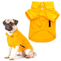 Parisian Pet Dog Polo Shirts - Breathable Dog Cotton Shirt - Solid Yellow Color, Summer Pullover Dog Clothes - Button Up Collar Dog Polo Shirt for Small Dogs XS