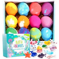 Excalla Bath Bombs for Kids with Toys Inside for Girls Boys - 12 Handmade Kids Bubble Bath Fizzies Bomb with Surprise Sea Animals Toys, Moisturize Gentle and Kids Safe