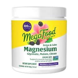 MegaFood Relax + Calm Magnesium Powder - Highly Absorbable Magnesium Glycinate, Magnesium Citrate & Magnesium Malate - Without 9 Food Allergens - Blackberry Hibiscus Oasis - 7.05 Oz (50 Servings)
