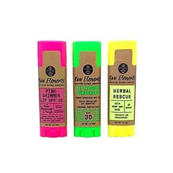 Raw Elements Lip Care 3-Pack | Contains Pink Lip Shimmer SPF 30+, Lip Rescue Sunscreen SPF 30+, and Herbal Rescue Lip Balm, 0.15oz each