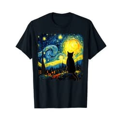 Funny Starry Night Cat Lover Gifts Graphic Tees Cat Starry Night Van Gogh Cat For Cat Lover Cat Mom Cat Dad T-Shirt