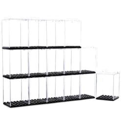 Pokiiulk 15 Pcs Minifigure Display Cases - Acrylic Display Box Fit for Minifig and Action Figures, Stackable Boxes for Figures Collectors, Dust Proof Cabinet for Minifigures Display (Black)