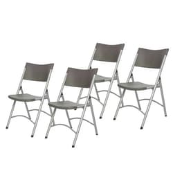 OEF Furnishings (4 Pack) Heavy Duty Indoor/Outdoor Plastic Folding Chairs, Charcoal Grey–Premium 19-Gauge Steel Frame, Contoured Seat & Back, Stain-Resistant, 500lb Capacity, No Assembly Required