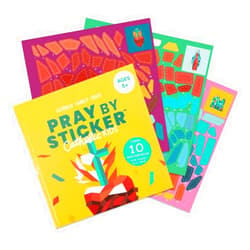 CATHOLIC FAMILY CRATE Pray by Stickers for Catholic Kids - 10 Pages First Communion Book - Bible Activity Book - Interactive Prayer Book - Color-Full Sticker Painting - Ideal Catholic Gift for Kids 5+