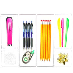 Simple Houseware Clear Plastic Desk Drawer Organizers - 6 Pack