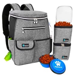 PetAmi Dog Travel Bag Backpack, Airline Approved Dog Bags for Traveling, Puppy Diaper Bag Supplies, Pet Camping Essentials Hiking Accessories Dog Mom Gift, Food Container, Collapsible Bowls, Gray
