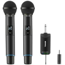 TONOR Rechargeable Wireless Microphones, Metal Bluetooth Handheld Cordless Mic System with Receiver, 2x25 UHF Professional Dynamic Mic for Karaoke, Church, Singing, Wedding, Meeting, DJ, 328ft TW720