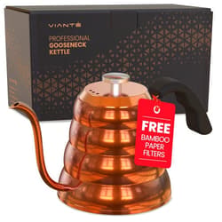Vianté Gooseneck Stovetop Pour Over Coffee Kettle with Thermometer for Drip Coffee and Tea. Premium Copper Stainless Steel. 40 fl oz. All Coocktops.