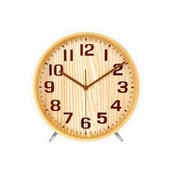 KAMEISHI 8 Inch Wood Desk Clocks Battery Operated for Living Room Bedroom Bedside Kitchen Round Decor Table Clock Silent Non Ticking Quiet Sweep Second Hand Quartz Large Numerals KSZ823 Natural