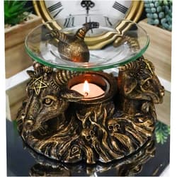 Ebros Gift Paranormal Pagan Occult Wicca Baphomet Sabbatic Goats and Skull Demon Imp Candle Heat Oil Burner Tart Warmer Aroma Scent Figurine Home Fragrance Decorative Aromatherapy