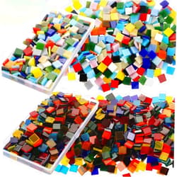 Aunifun 800Pcs Mixed Color Mosaic Tiles, Stained Transparent Glass Mosaic Pieces with Organizer Box for DIY Crafts Home Decoration, Square Shape, 0.4 Inch