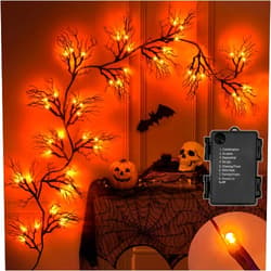 SURCVIO [ 8 Modes & Timer ] 6 Ft 45 LED Halloween Willow Vine Twig Garland Decorations with Orange Lights, Halloween Garland with Battery Operated Waterproof for Home Indoor Wall Fireplace Mantle Decor