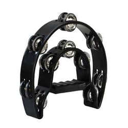Bealuffe Tambourine Double Row Hand Held Percussion Tambourine with Metal Jingles for KTV Party (Black)