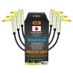 WORLDS BEST CABLES 3 Units - 30 Inch - Pedal, Effects, Patch, instrument cable CUSTOM MADE using Mogami 2319 wire & Amphenol ACPM-RN-AU M-Series Angled Gold TS Plugs