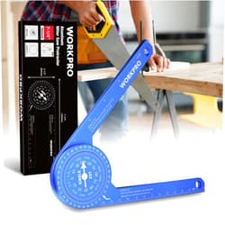 WORKPRO Aluminum Miter Saw Protractor, 7.3 Inch Angle Finder Featuring Precision Laser Engraved Scales for Inside and Outside Corner, Carpenters, Plumbers and All Building Trades, 360° Rotation, Blue