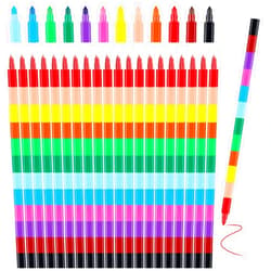 Hxezoc 20 Pieces Stacking Crayons Stackable Buildable Crayons Colorful Party Favors DIY Rainbow Pencils Stackable Crayons for Kids School Office Birthday Party Supplies, 12 Colors