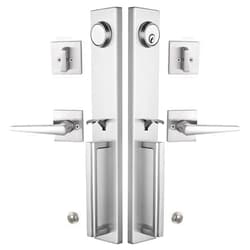 NEWBANG HARDWARE Keyed & Dummy Handleset for Double Front Door, Heavy Duty and Brushed Nickel Finish, USMDHST2016SN-SET